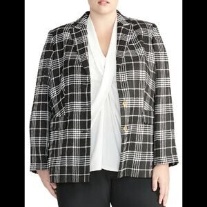 Rachel Roy Plaid Blazer Black White New Size 22